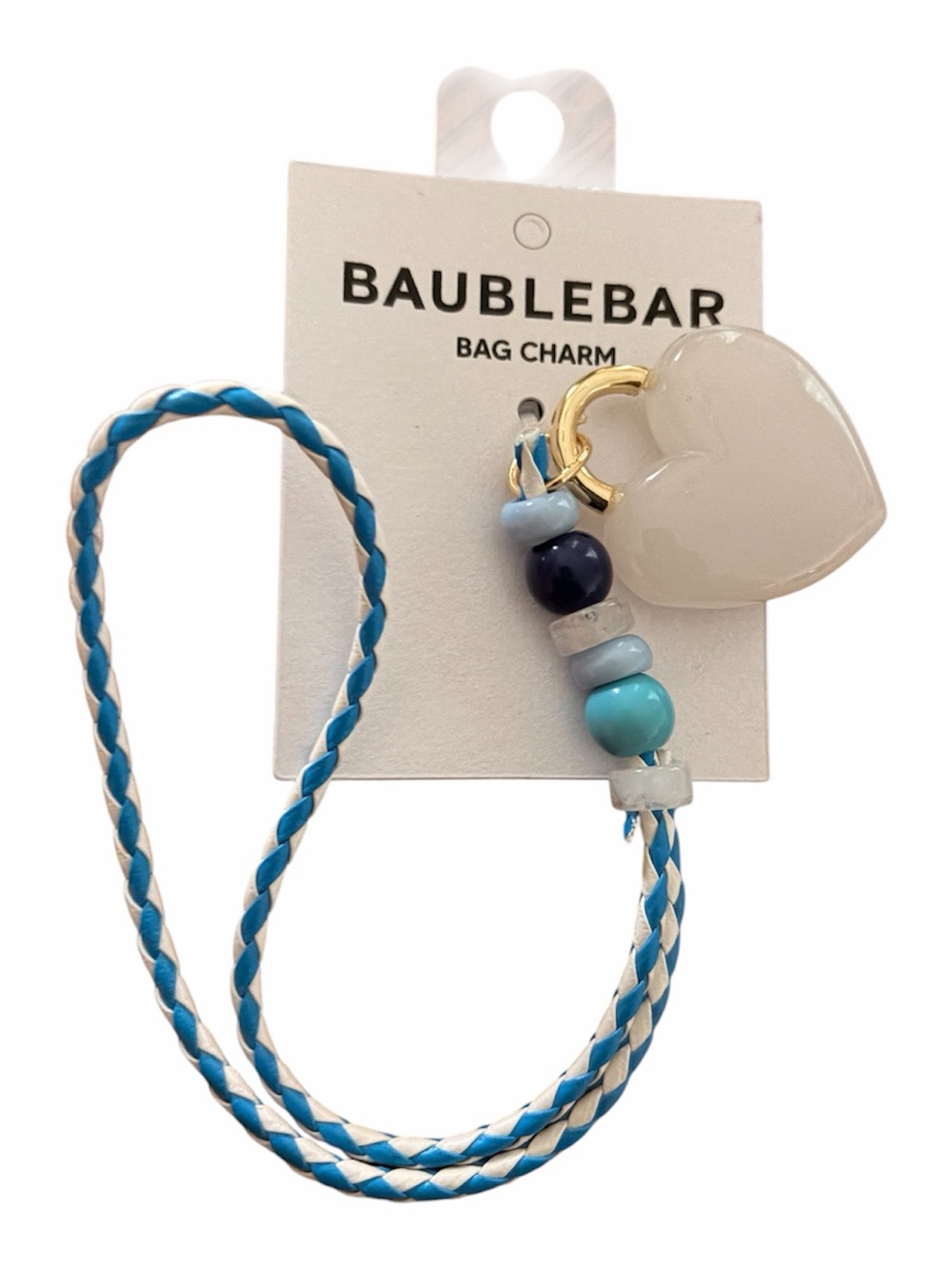 BaubleBar Cream Heart Charm with Blue Beads